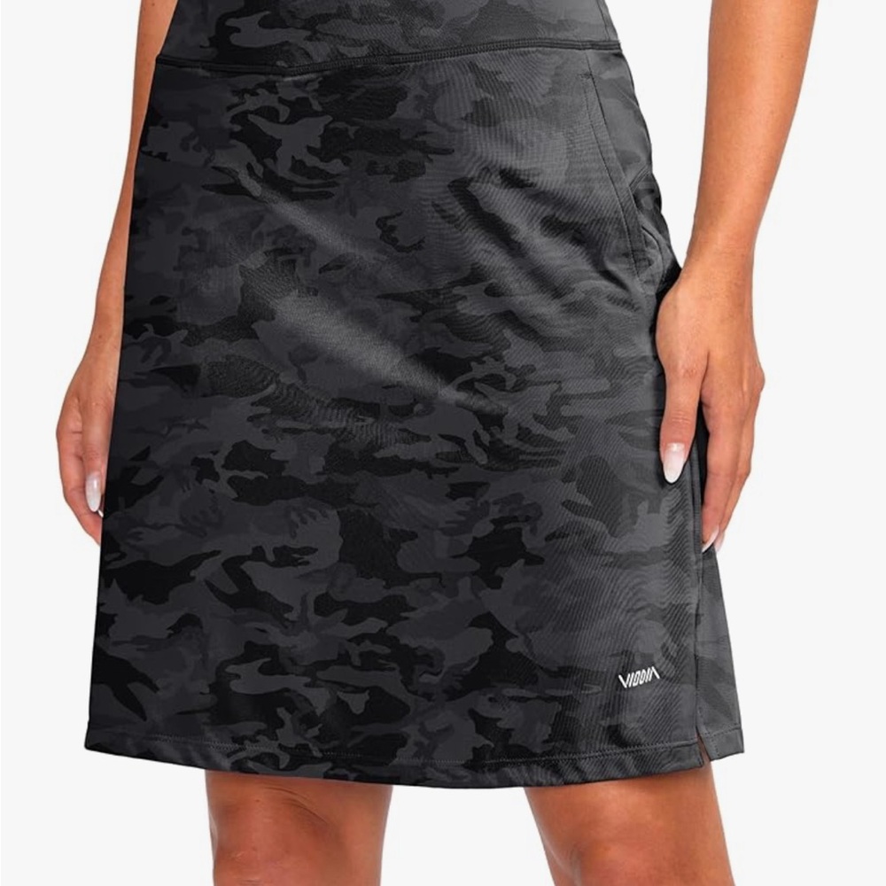 NWT VIDA Women's Black Camouflage A-Line Skort